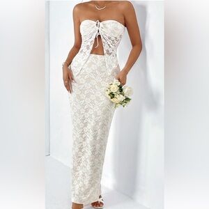 Elegant White Lace Maxi Skirt and matching top